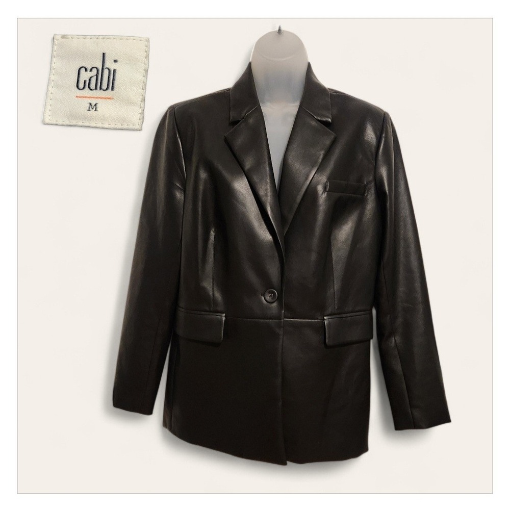 Cabi Women's James Jacket Style #4495 Black Faux Leather Blazer Coat Size Medium